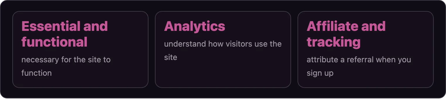 Three cookie type categories with short descriptions