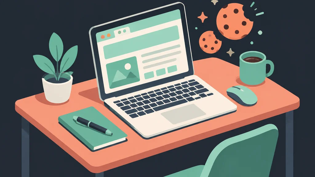 Laptop with browser window and floating cookie icons