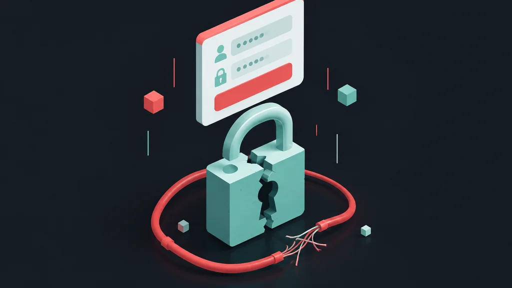 Login form and broken padlock with red error wire